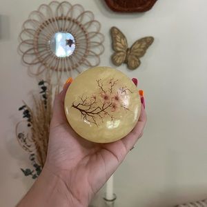 VINTAGE Alabaster Floral Hinged Hand Carved Trinket Box